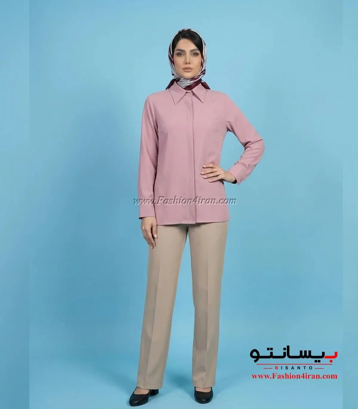 شومیز زنانه صورتی پاستیلی بدون چروک مناسب استایل اداری کد 201