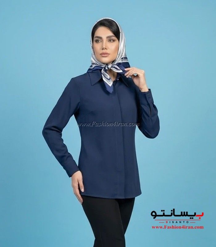 شومیز زنانه سرمه‌ای شیک مناسب استایل اداری کد 201