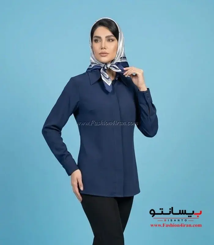 شومیز زنانه سرمه‌ای شیک مناسب استایل اداری کد 201