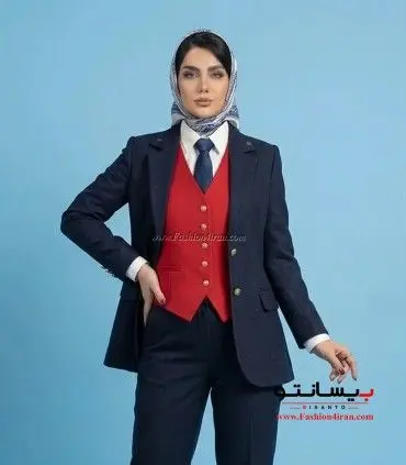کت شلوار و جلیقه قرمز زنانه فاستونی ترک از نمای روبه رو کد 120
