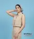 کراپ شومیز حلقه‌ای یقه مردانه رنگ کرم کد 202