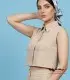 کراپ شومیز حلقه‌ای یقه مردانه رنگ کرم کد 202 نما از جلو