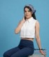 کراپ شومیز حلقه‌ای یقه مردانه رنگ سفید کد 202