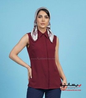 شومیز زنانه زرشکی یقه مردانه آستین حلقه ای کد 201