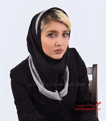 مقنعه فرم اداری شالی تل‌دار حریر نقره‌ای کد 21