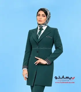 کت شلوار زنانه کرپ کالیفرنیا سبز لجنی کد 110