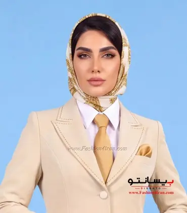 مانتو شلوار زنانه کرپ کالیفرنیا کرم استخوانی خرج‌کار طلایی کد 509