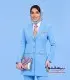 مانتو شلوار رسمی زنانه آبی پاستیلی با جزئیات طلایی کد 509