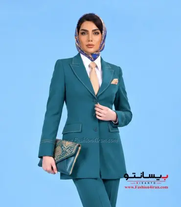 مانتو شلوار رسمی زنانه کله‌غازی با جزئیات طلایی کد 509