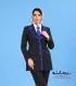 کت شلوار زنانه مشکی با خرجکار آبی کد 502 نمای روبه‌رو