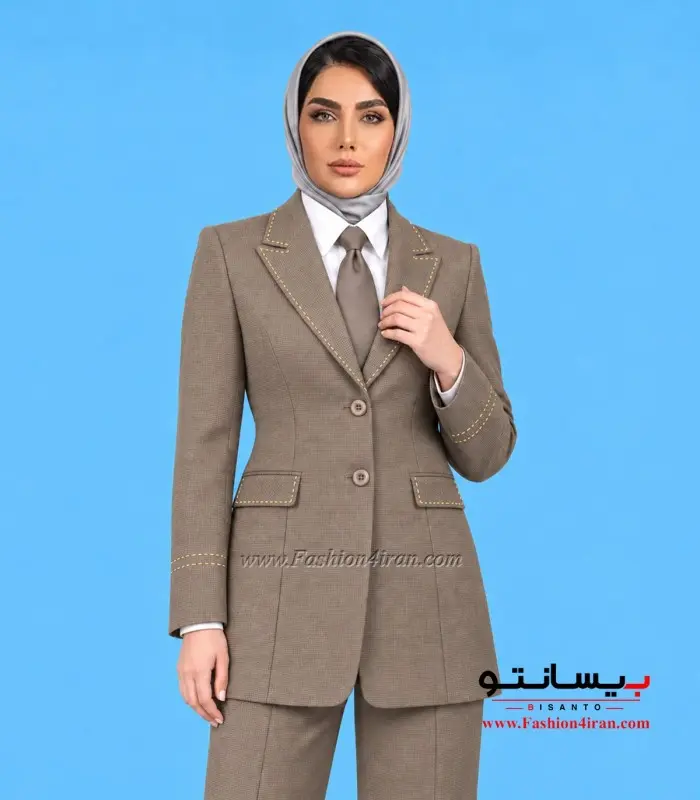 مانتو شلوار زنانه پیردوپل خرج‌کار خردلی کد 509 نمای روبه‌رو