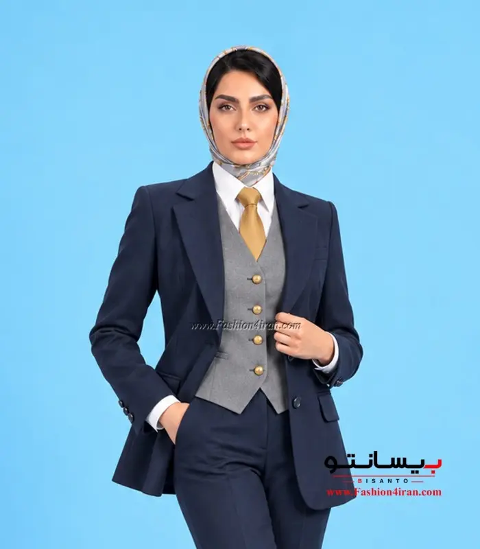 کت شلوار و جلیقه زنانه سرمه ای طوسی فاستونی ترک کد 120
