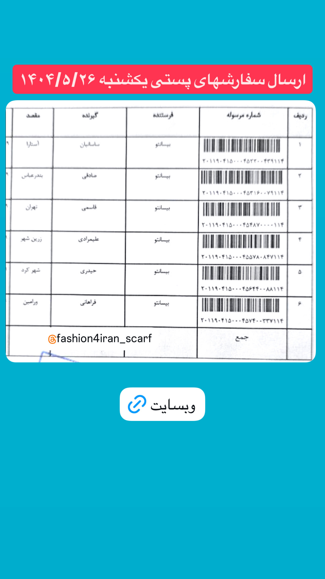 لیست ارسال پستی