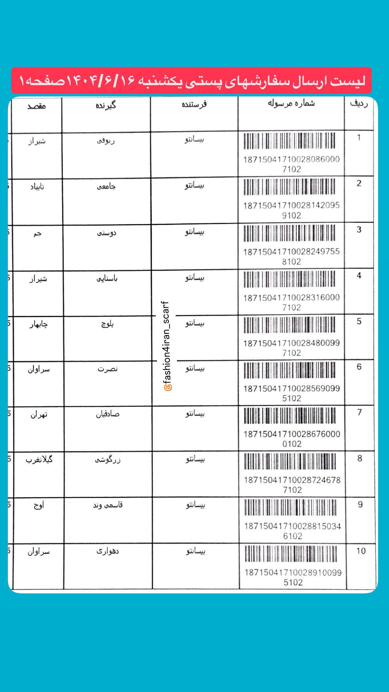 لیست ارسال پستی