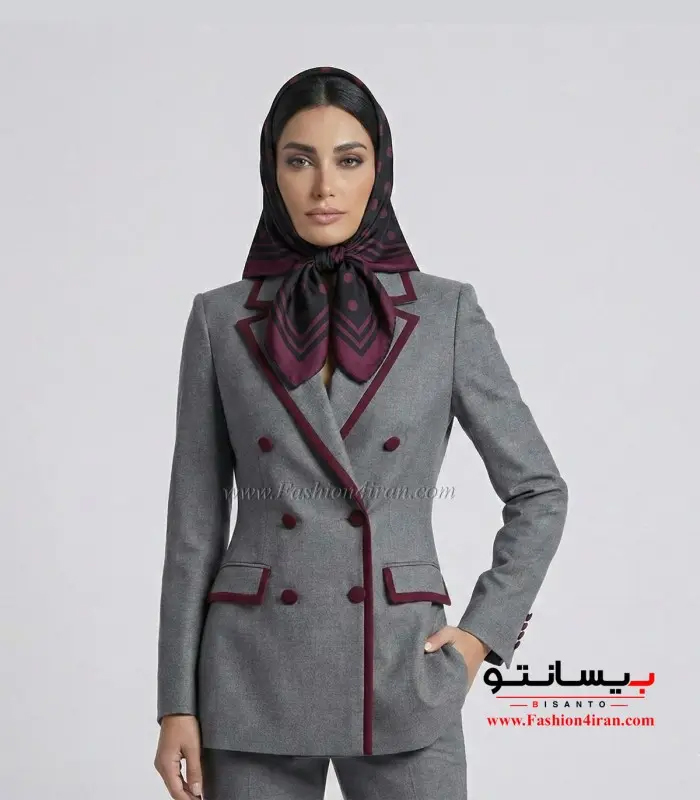 کت‌وشلوار فاستونی ترک زنانه کد 501 | جلوه‌ای لوکس با خرجیکار زرشکی