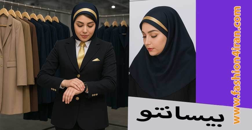 ست کردن کت‌ شلوار زنانه کد 105 با مقنعه کد 46 بیسانتو